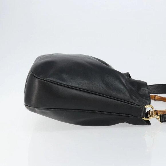 GUCCI Bamboo Hand Bag Leather 2way Black Gold - Picture 6 of 16